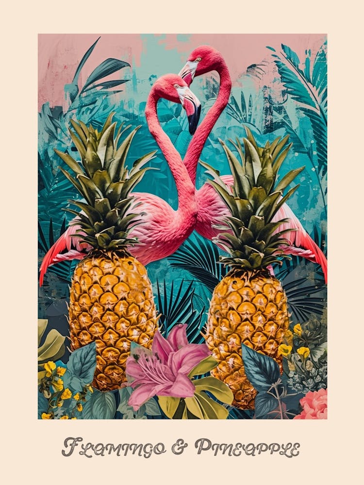 Flamingo & Pineapple Vintage Poster 6