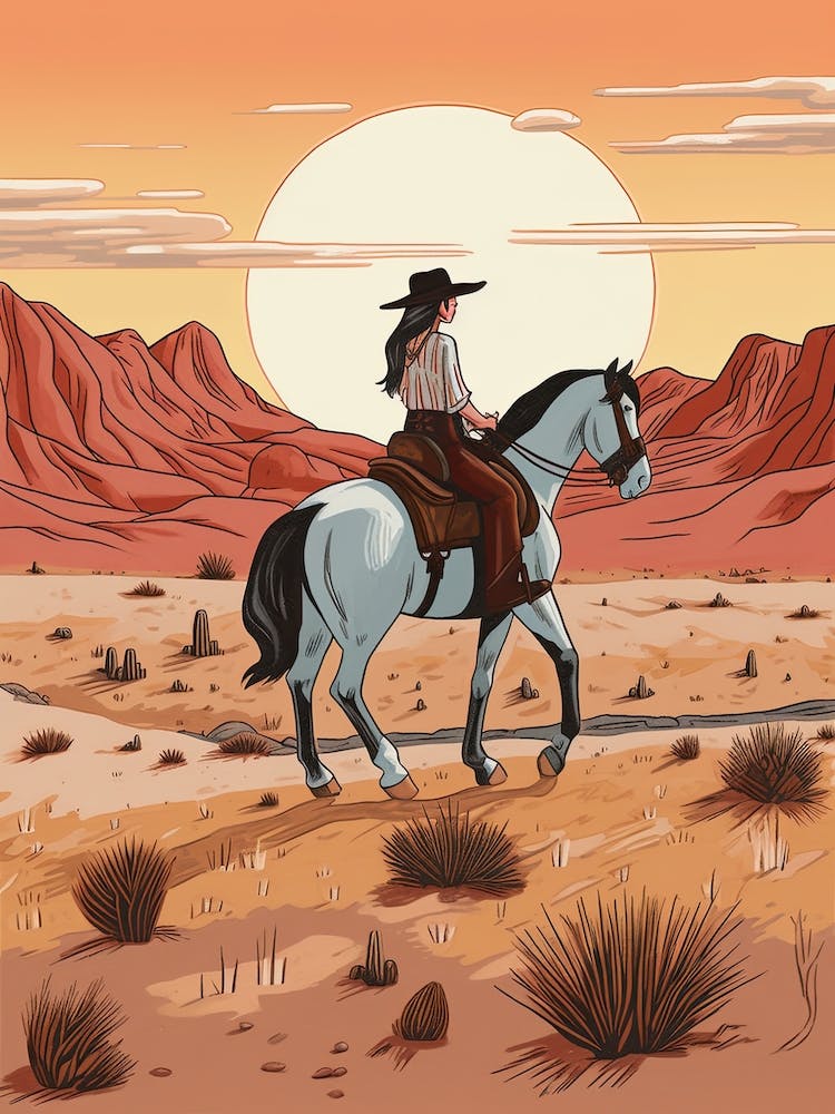 Cowgirl Riding A Horse In The Desert 11