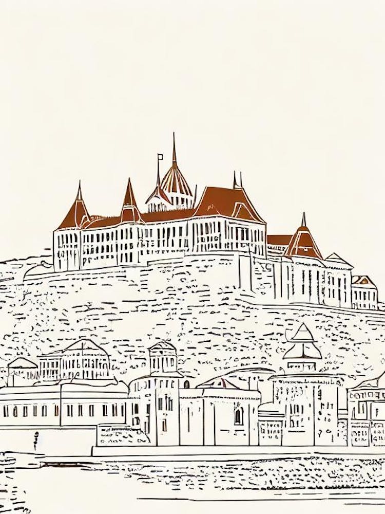 Castle Hill Budapest Boho Landmark Illustration