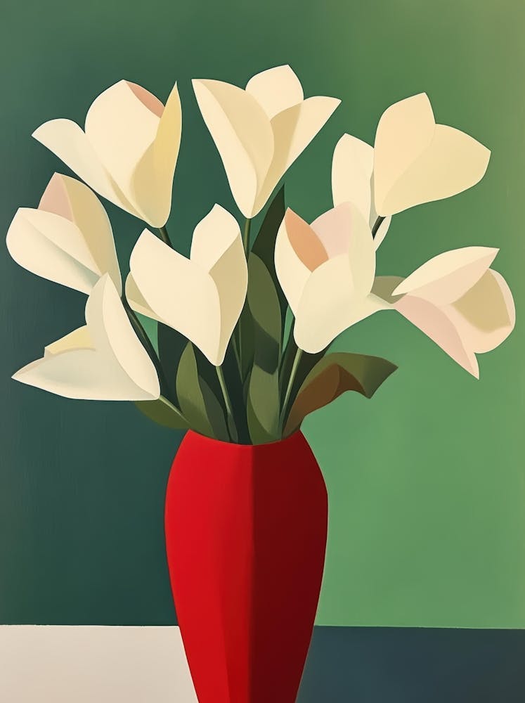 White Flowers In A Red Vase 1