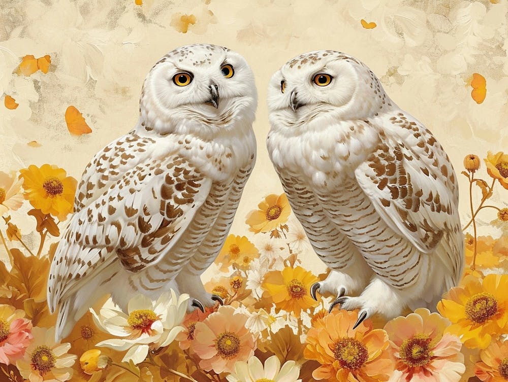 Floral Animal Illustration Snowy Owl 2
