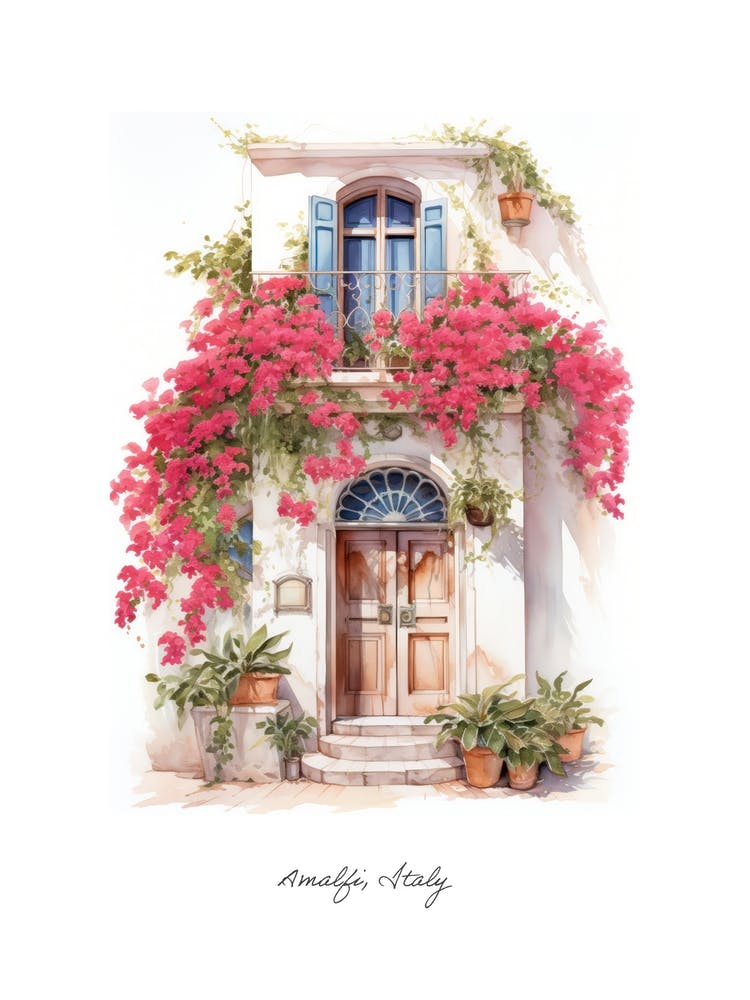 Amalfi, Italy   Mediterranean Doors Watercolour Painting 10 Poster