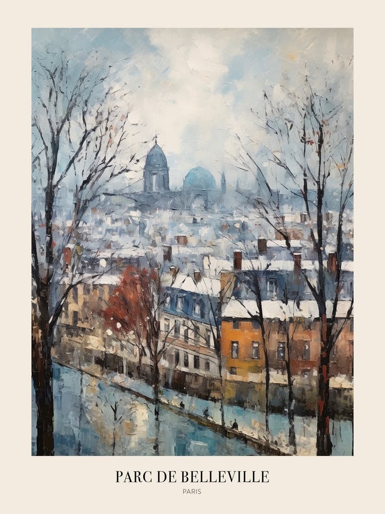 Winter City Park Poster Parc De Belleville Paris France 1
