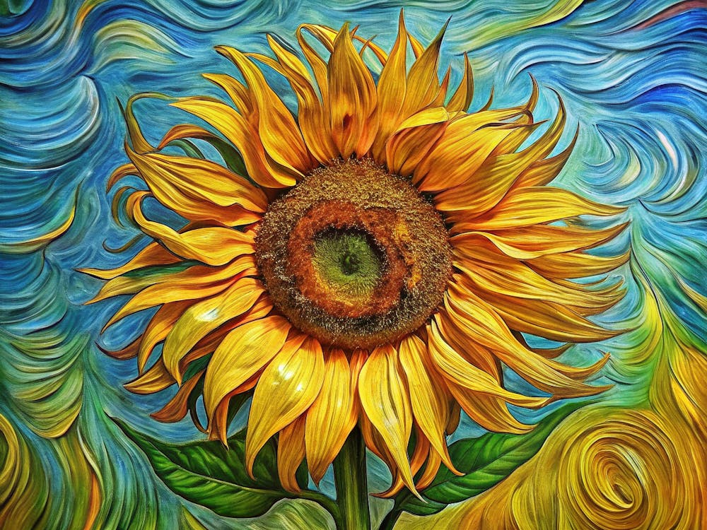 Van Gogh A Single Sunflower In Close Up Detail Pa