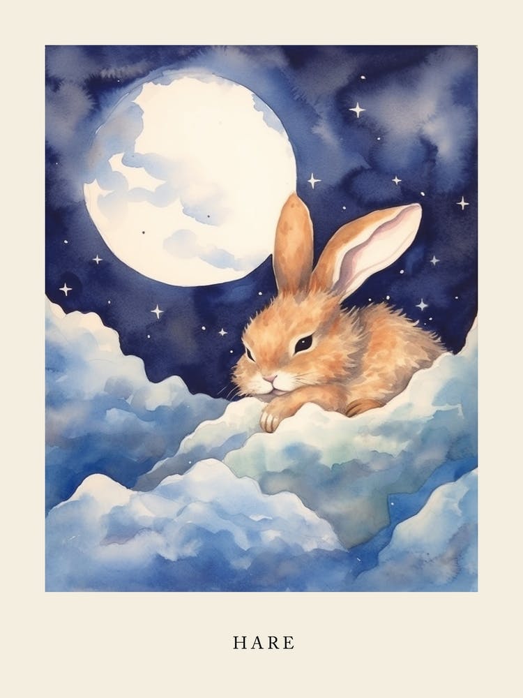 Baby Hare 1 Sleeping In The Clouds Nursery Poster