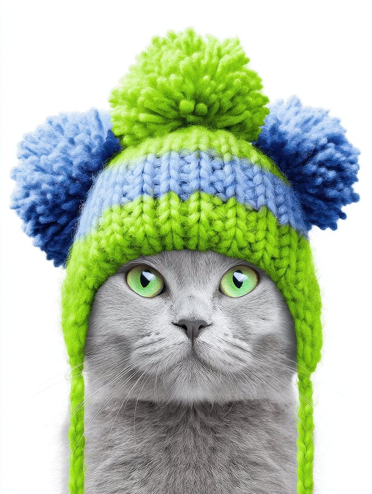 Cat In Knitted Hat 1