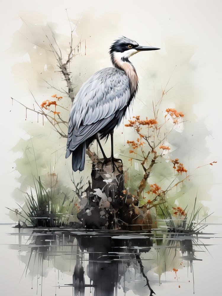 Crane, Japanese Brush Painting, Ukiyo E, Minimal 3