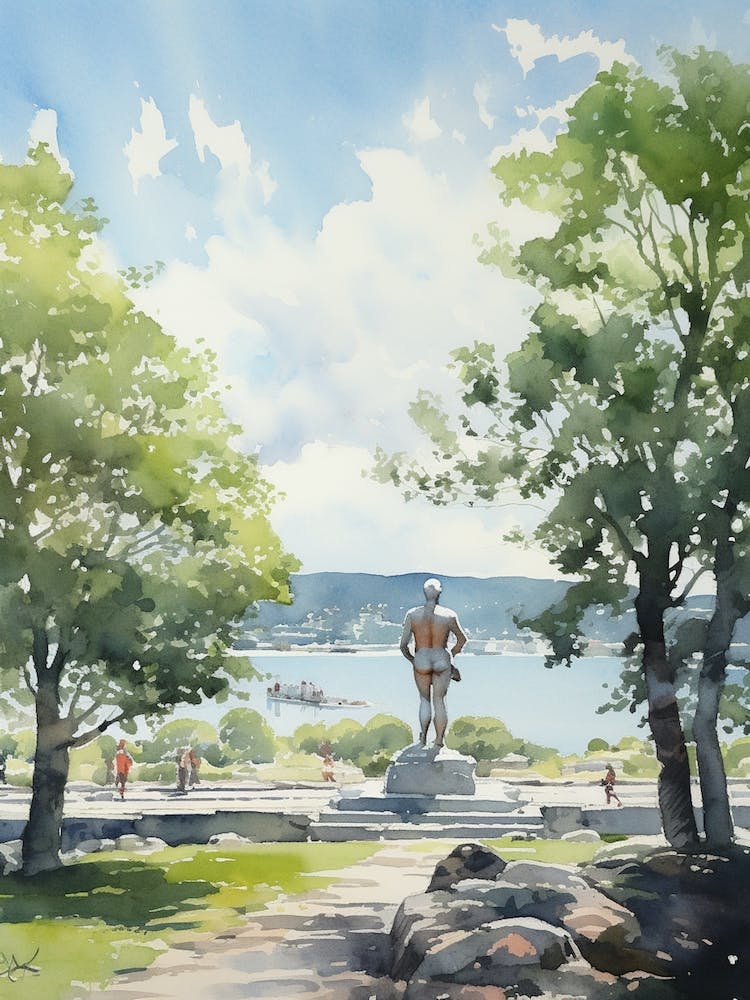 Vigeland Sculpture Park Norway Watercolour 1 