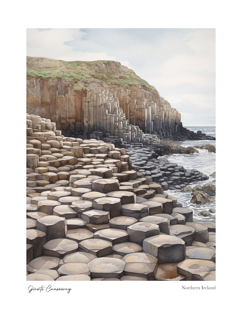 Giants Causeway, Northern Ireland 1 Watercolour Travel Poster