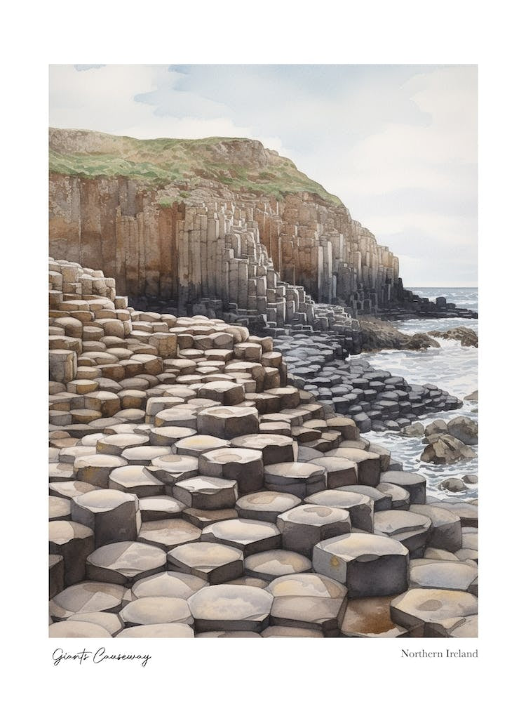 Giants Causeway, Northern Ireland 1 Watercolour Travel Poster