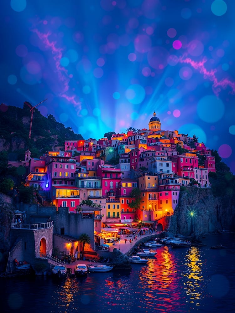 Colorful Italian Village At Night
