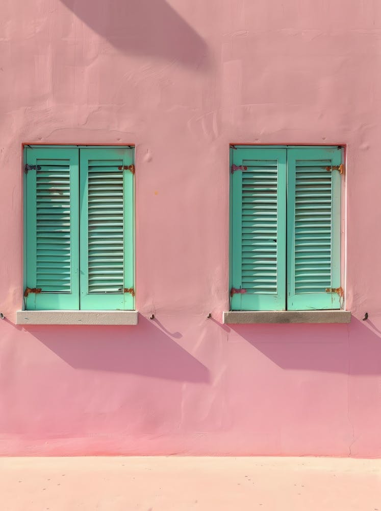Pink House With Green Shutters