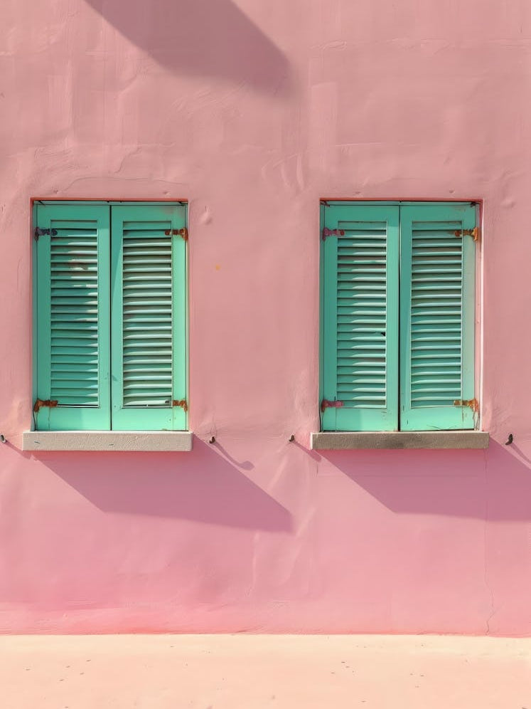 Pink House With Green Shutters