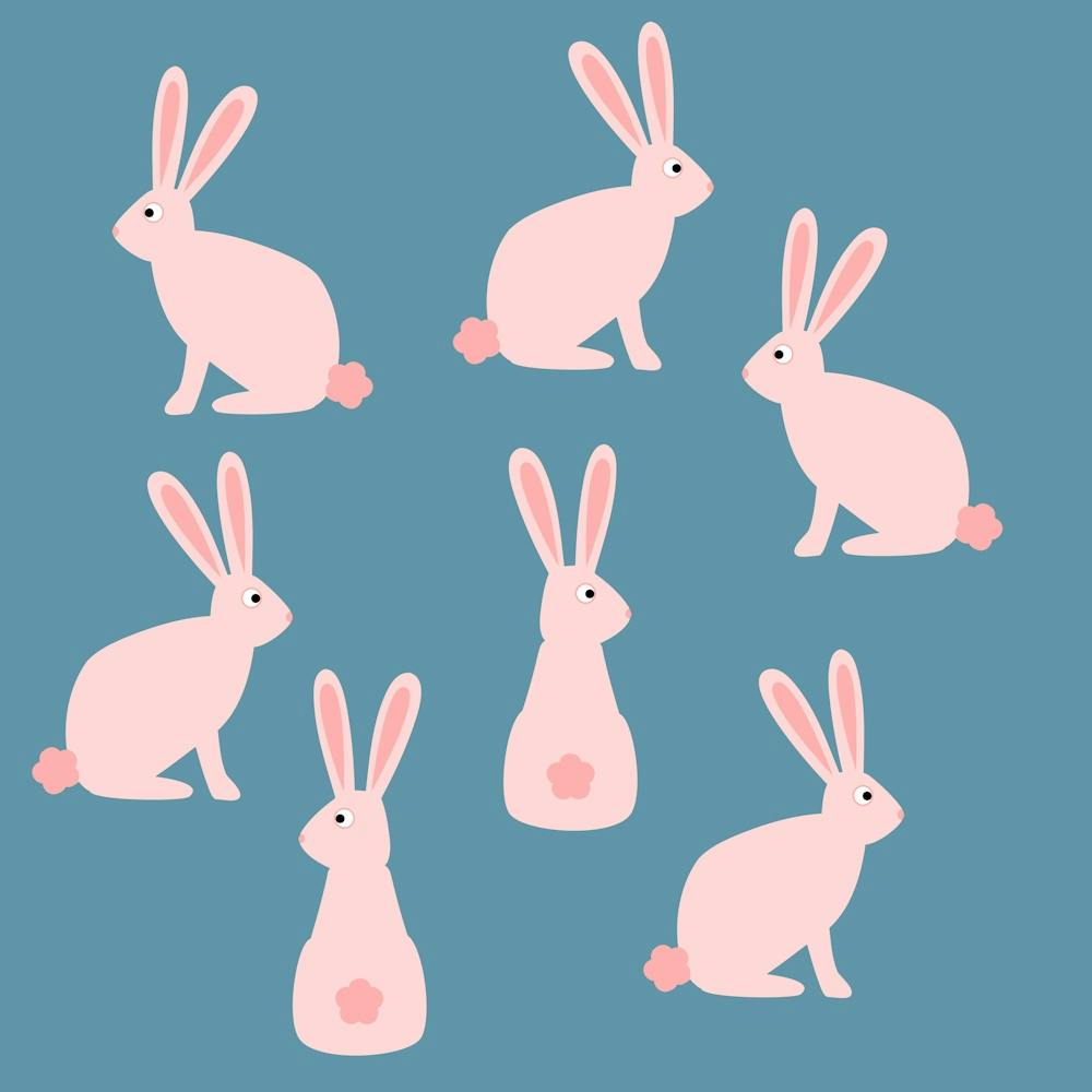 Pink Bunnies and Rabbits on Teal Green