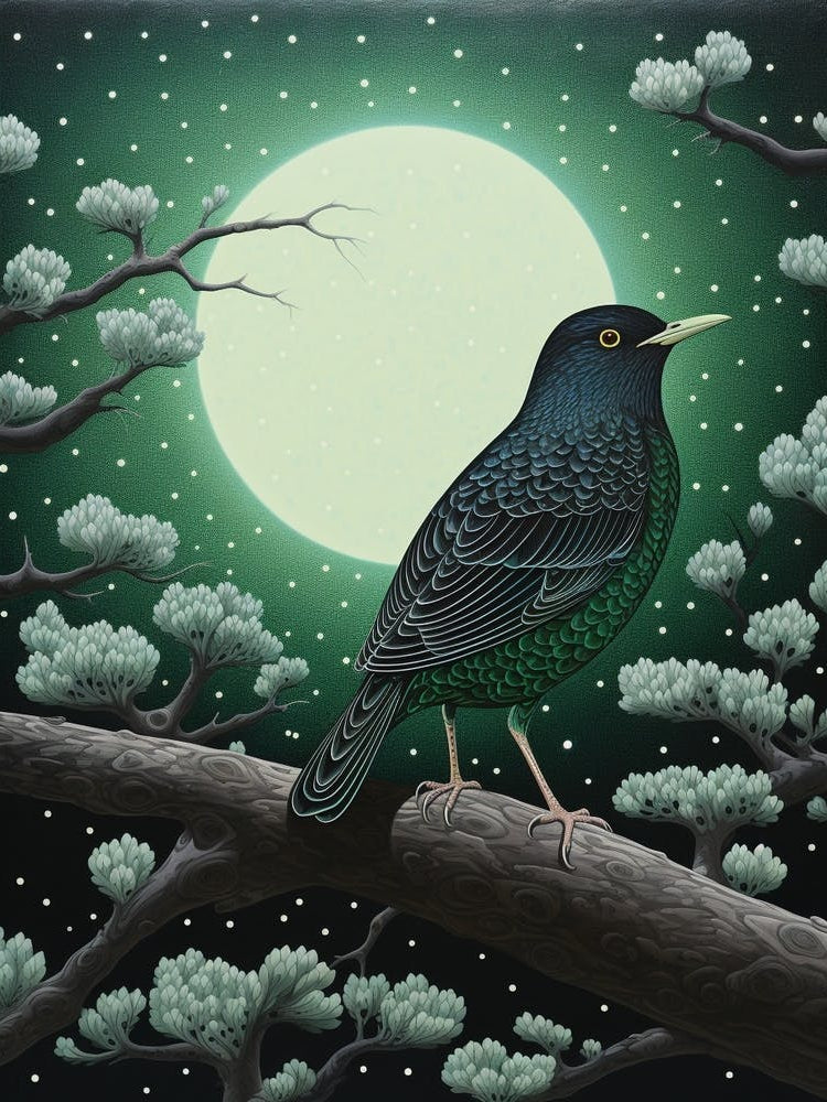 Ohara Koson Inspired Bird Painting Blackbird 4