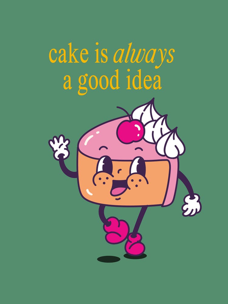 Cake Lover Print, Bold Green Retro Cartoon