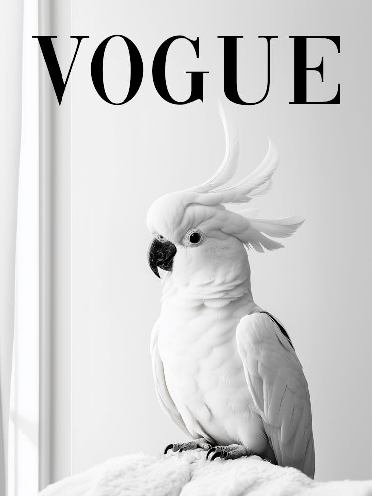 Vogue, weißer Kakadu Fotografie, Schwarz-weiß Fashion Typoreafie