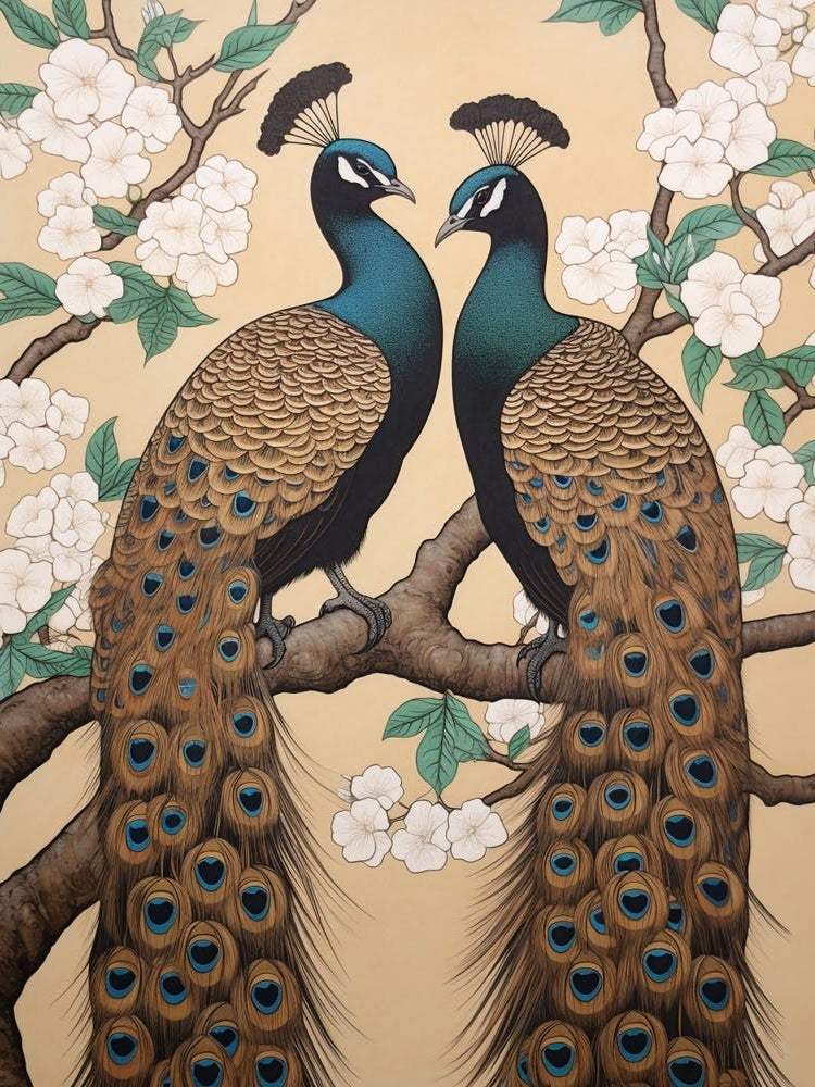 Art Nouveau Birds Poster Peacock 2