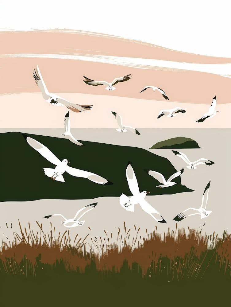 Seagulls At Dusk