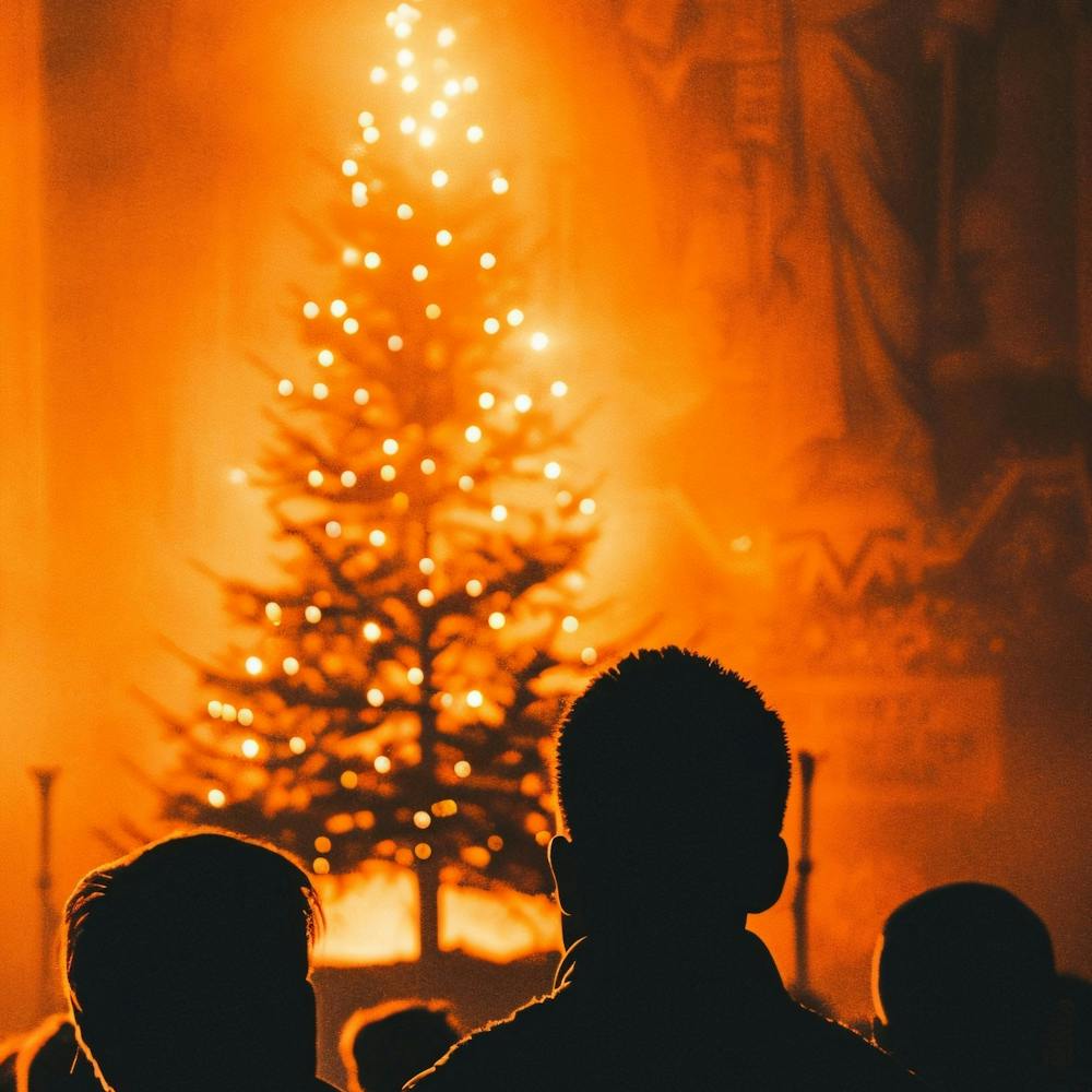 People Watching A Christmas Tree