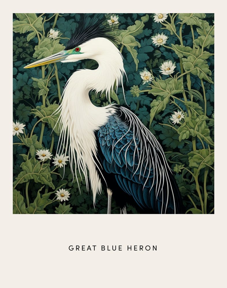 Ohara Koson Inspired Bird Painting Great Blue Heron 3 Poster