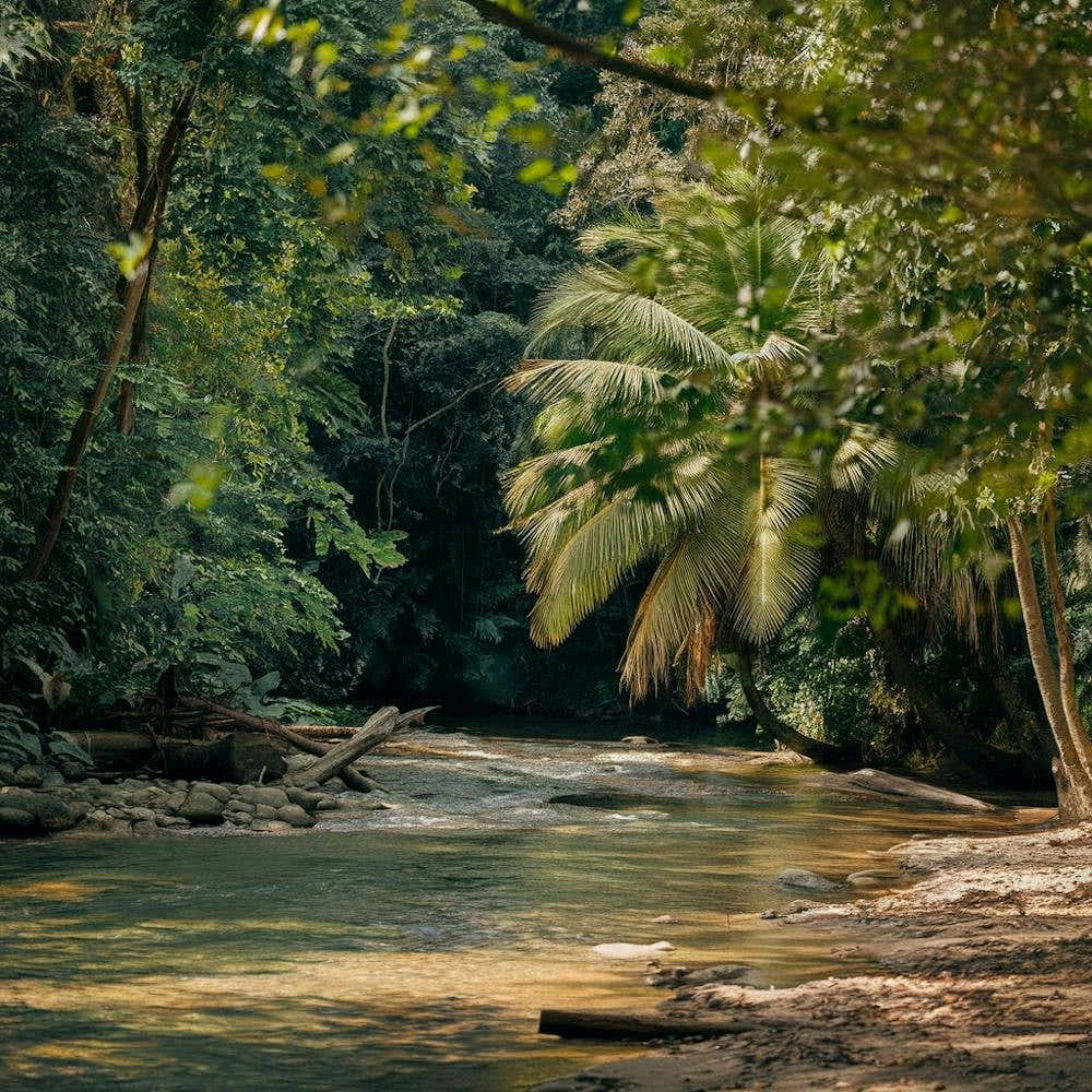 A Photo Of A Lush Jungle With A River Running Thro Amjf9dxtroijov29gv4zha Gps7fgfatuop0ctzd9w3sg