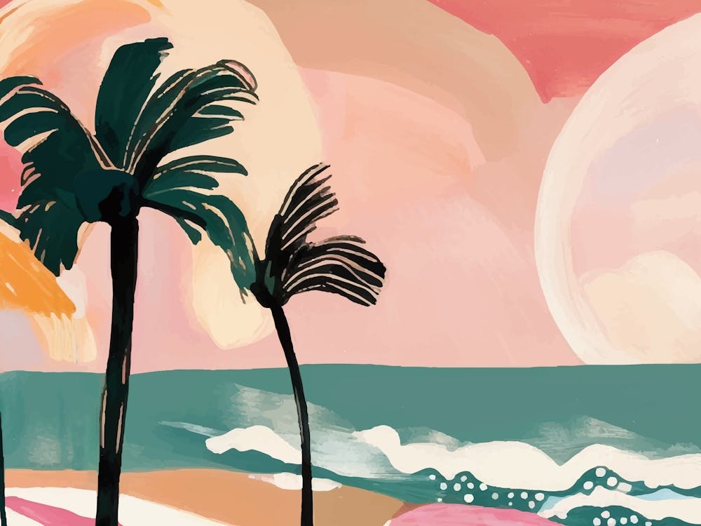 Pink Beach landscape Painting