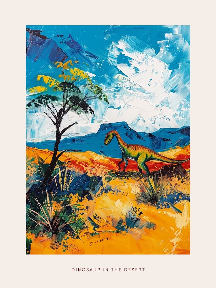 Colourful Dinosaur In The Desert Painting 2 Poster