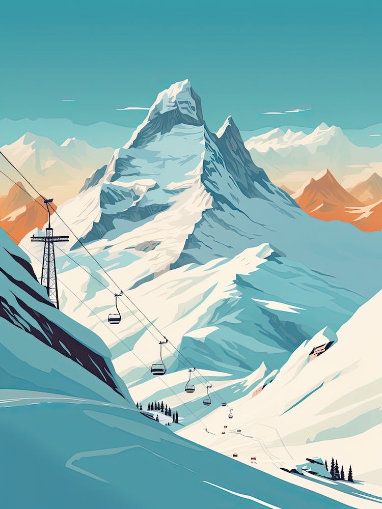 Val D Isere   France, Ski Resort Illustration 3 Simple Style