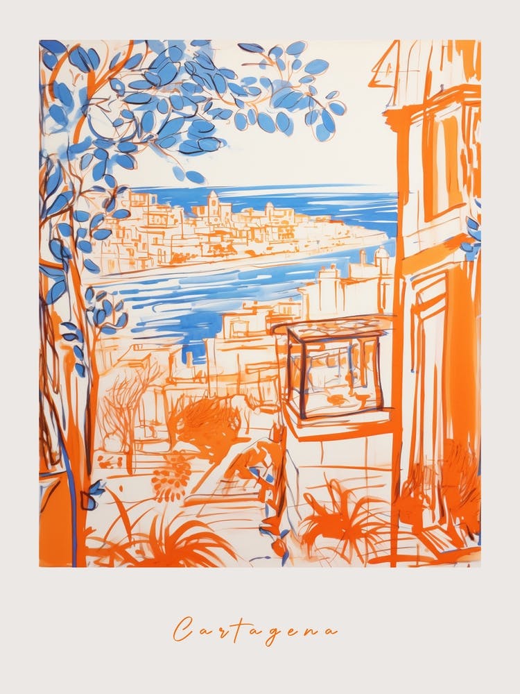 Cartagena Spain Orange Drawing Poster