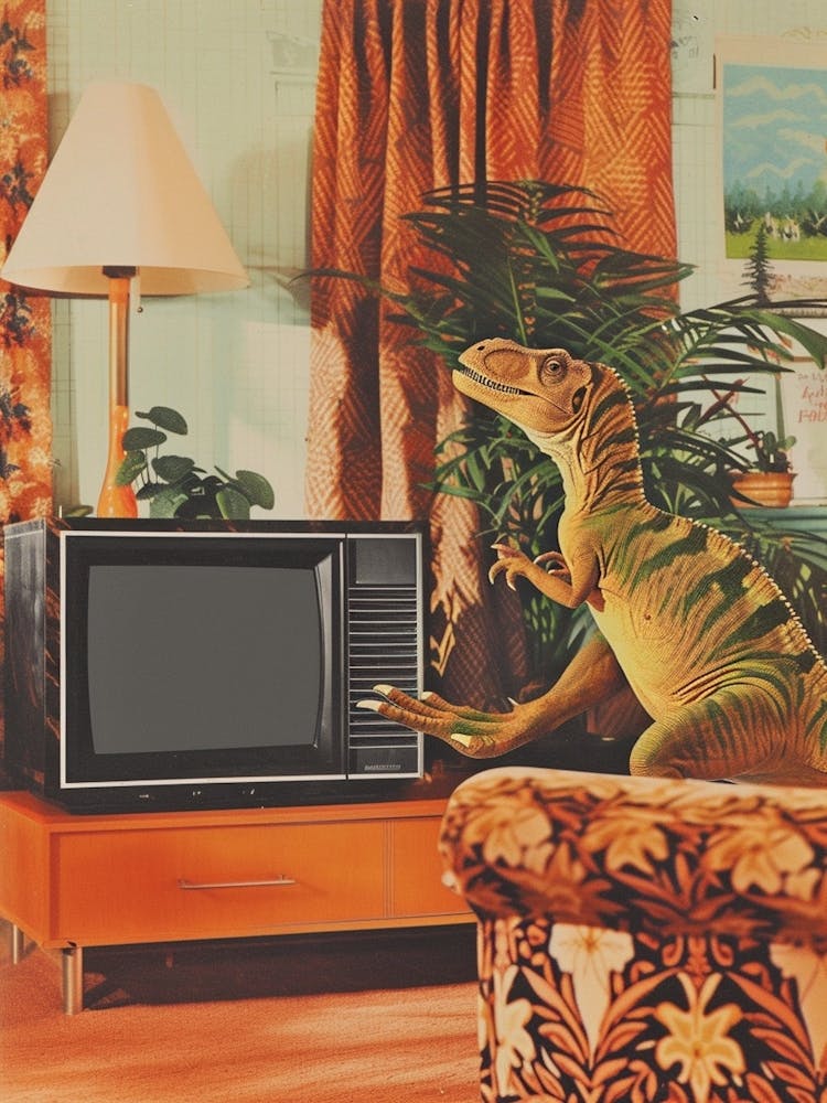 Retro Collage Dinosaur Watching Tv 4