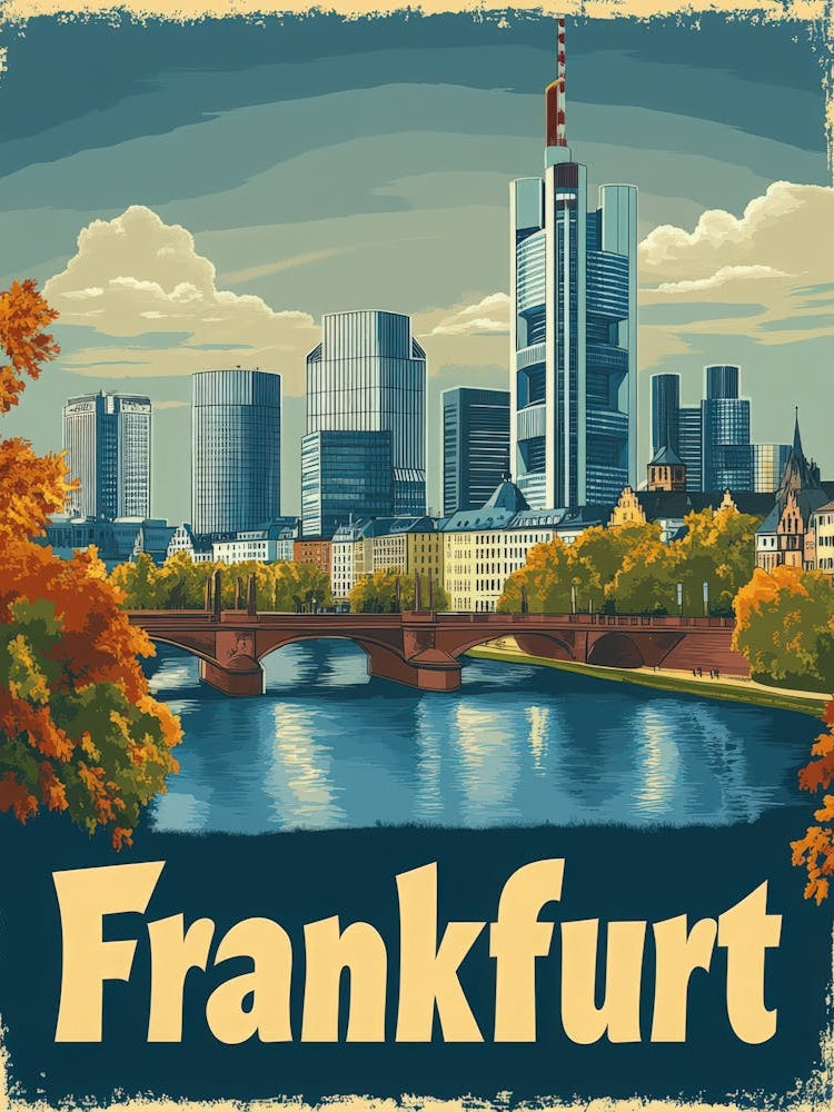Aihrgdesign A Vintage Travel Poster Of Frankfurt Featuring Th 3cb24cc1 De2f 40eb 953c 4eeac8e0739a 0