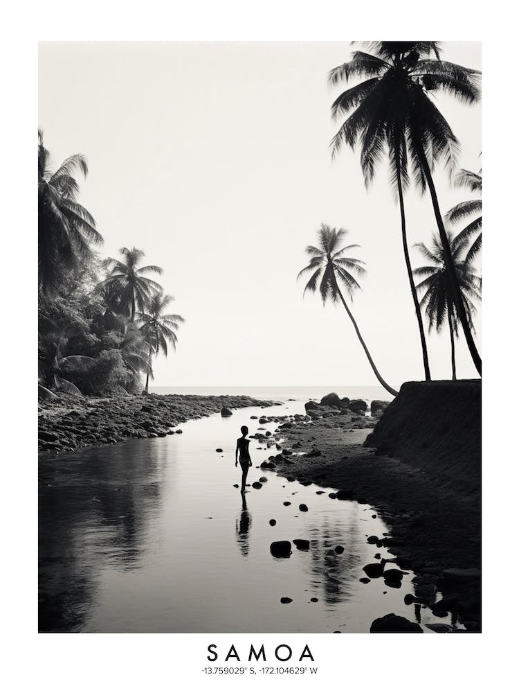 Poster Of Samoa, Black And White Analogue Photograph 4