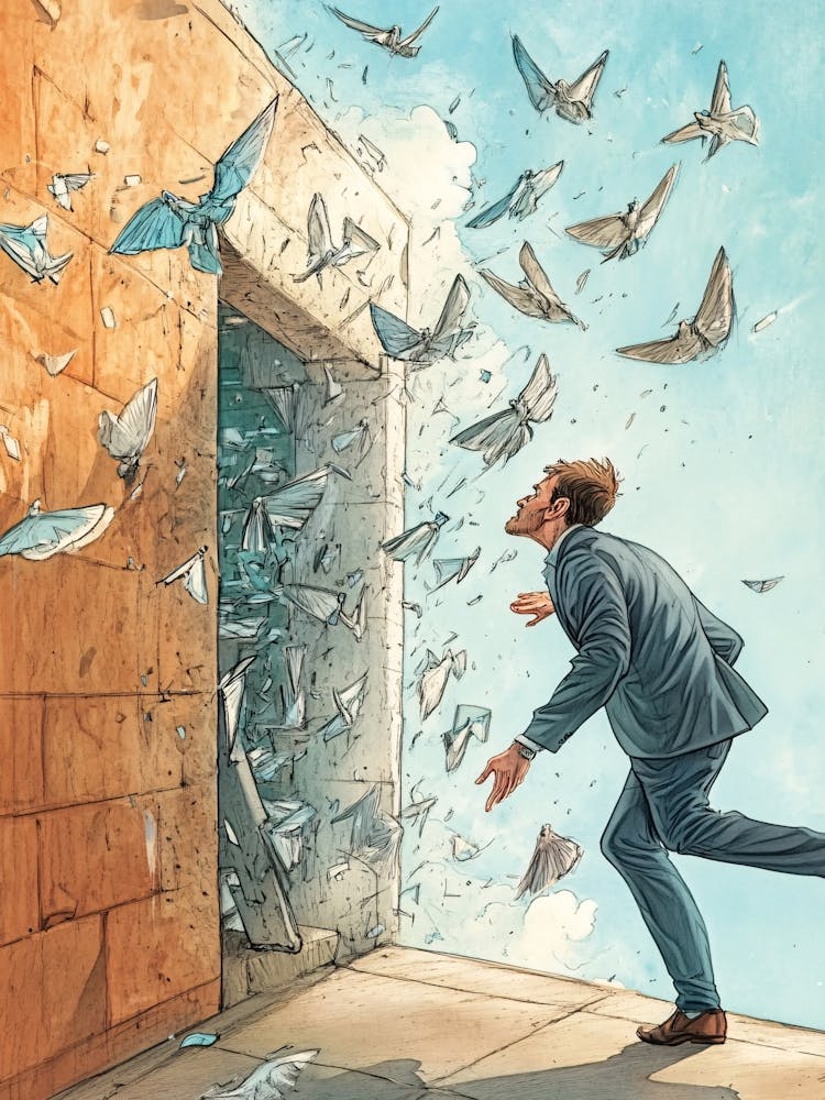 Man Running Away From Birds