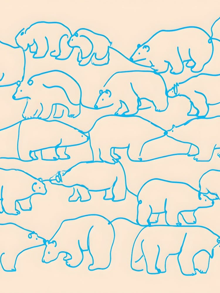 Playful Polar Bears - Minimalist Line Art