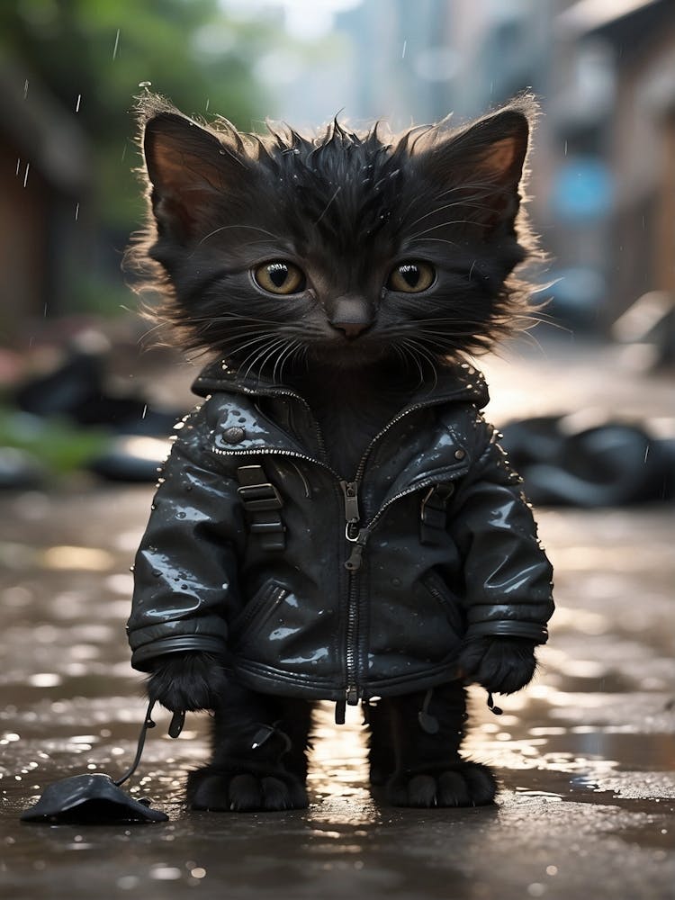 Black Cat In Raincoat
