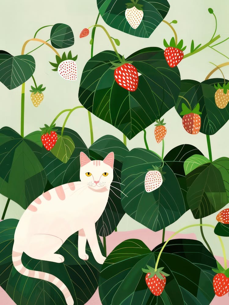 Cat And Strawberries 4