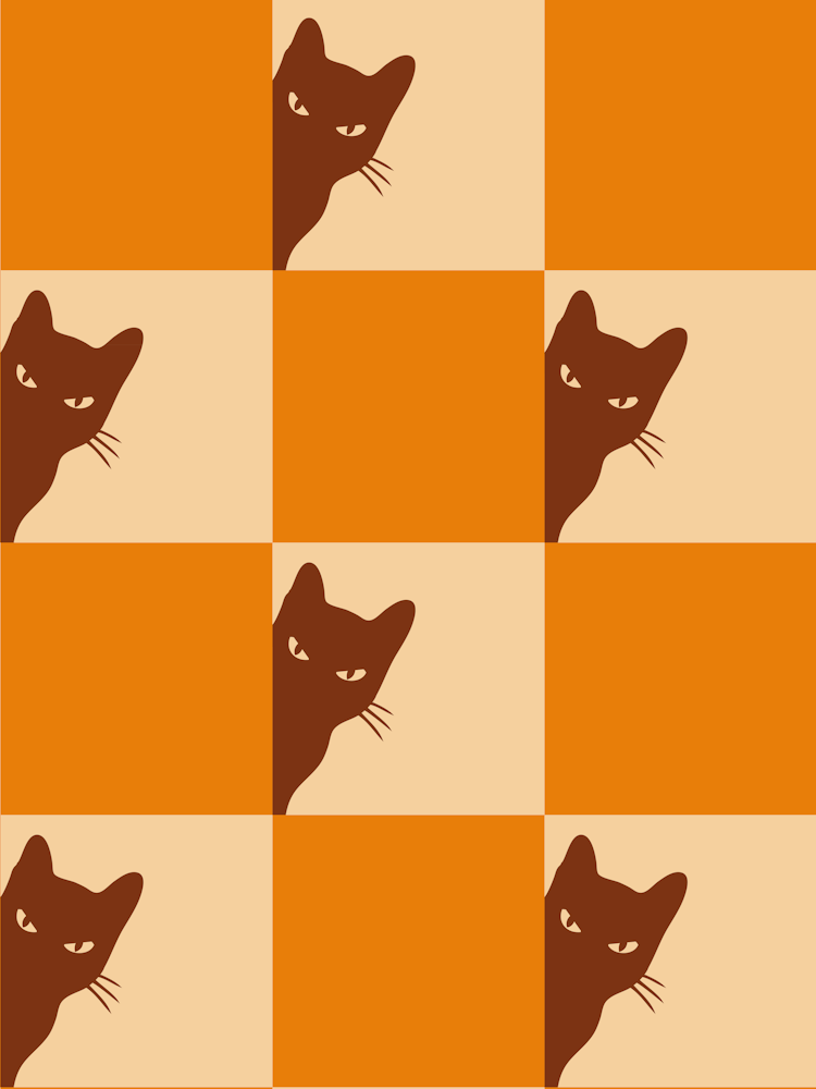 Playful Checker Board Cat Peeping Pattern 11 In Earthy Terracotta 01