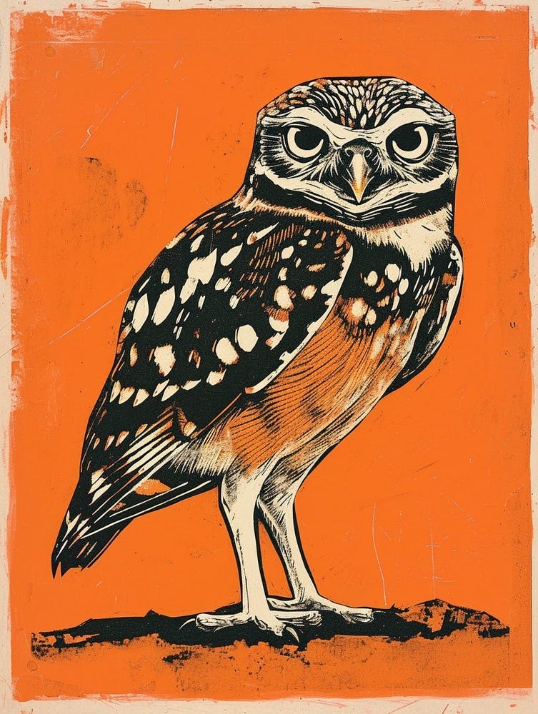 Burrowing Owl Linocut Blockprint 1