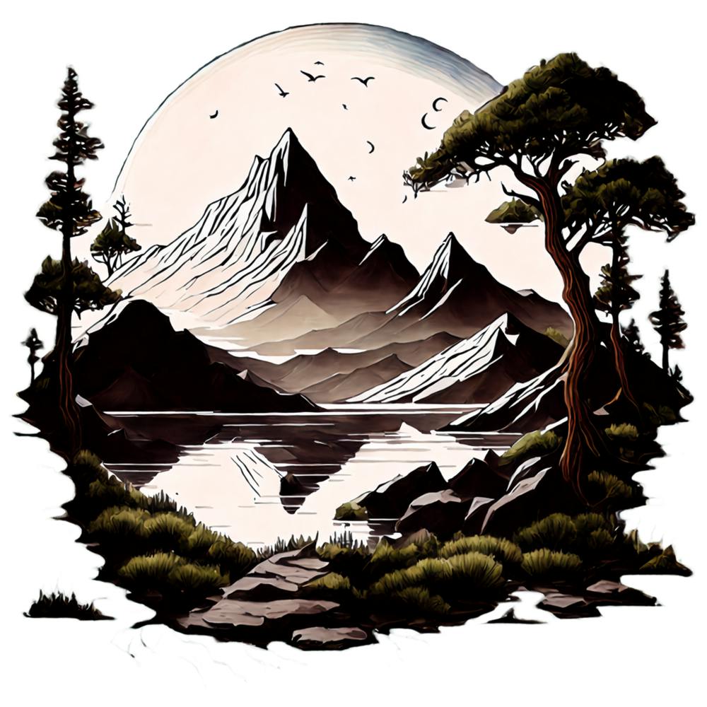 Stunning Mountain Landscape With Moon