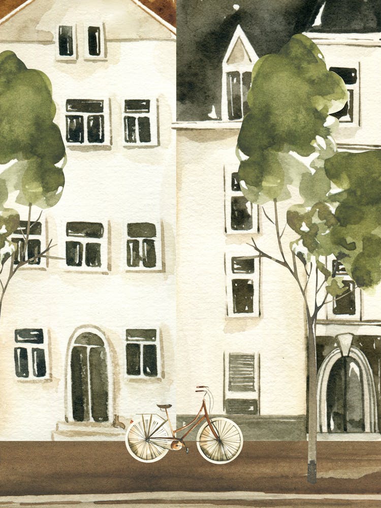 House By The Canal Illustration Print Art