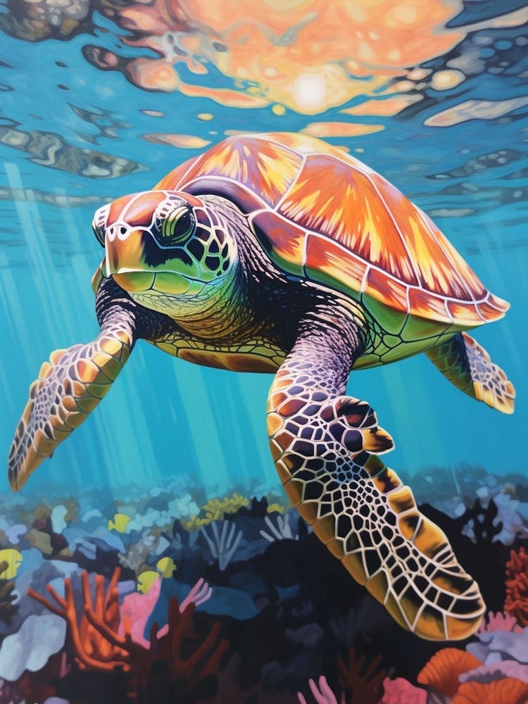 Sea Turtle Ocean And Reflections 2