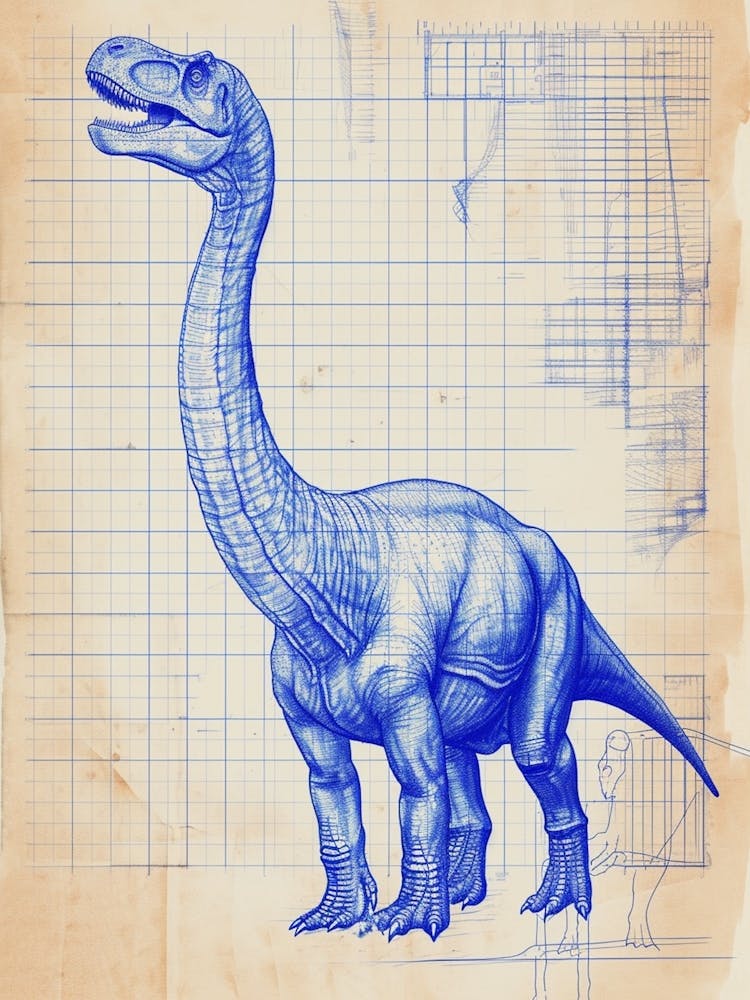 Edmontosaurus Dinosaur Blue Print Sketch 1