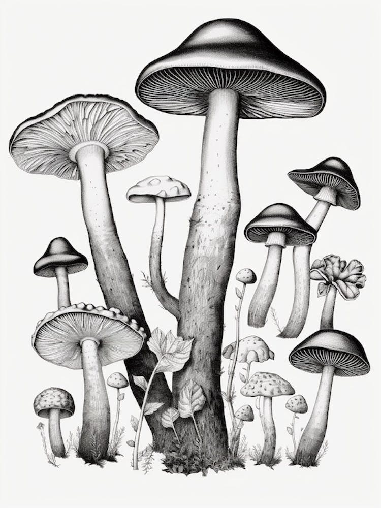 Mushroom Drawing B&W 4