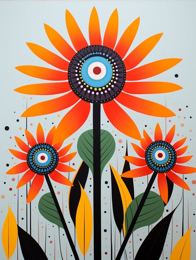 Flower Motif Painting Bird Of Paradise 3