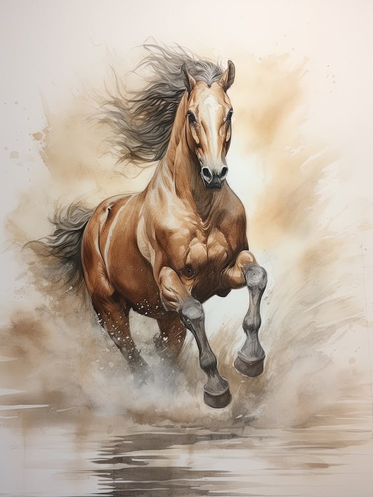 A Horse Painting In The Style Of Wash Technique 3