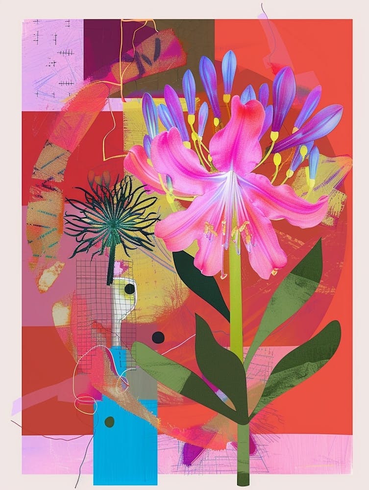 Agapanthus 2 Neon Flower Collage