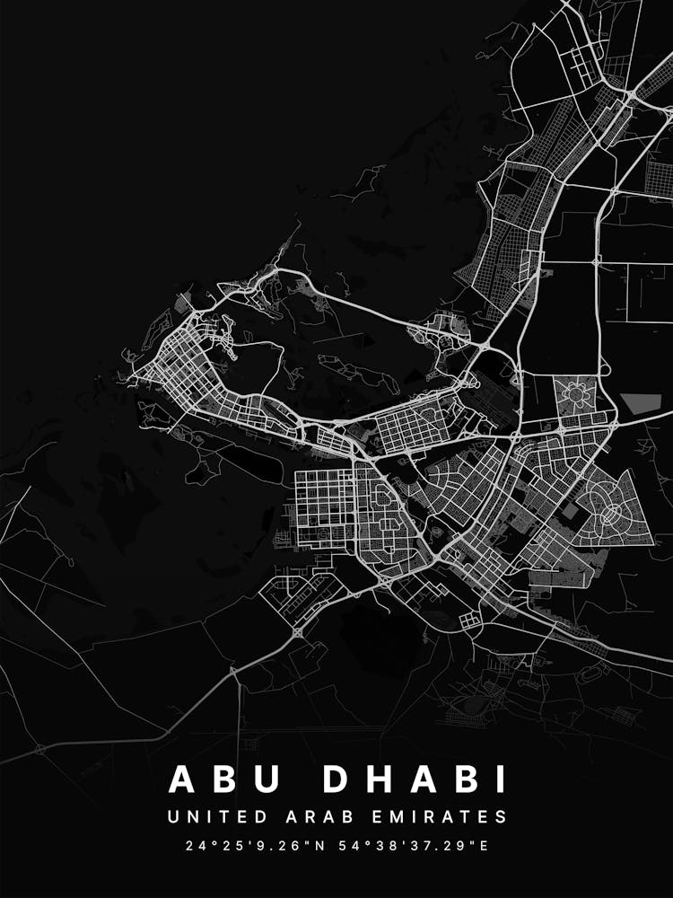 Abu Dhabi Uae Black Map 1