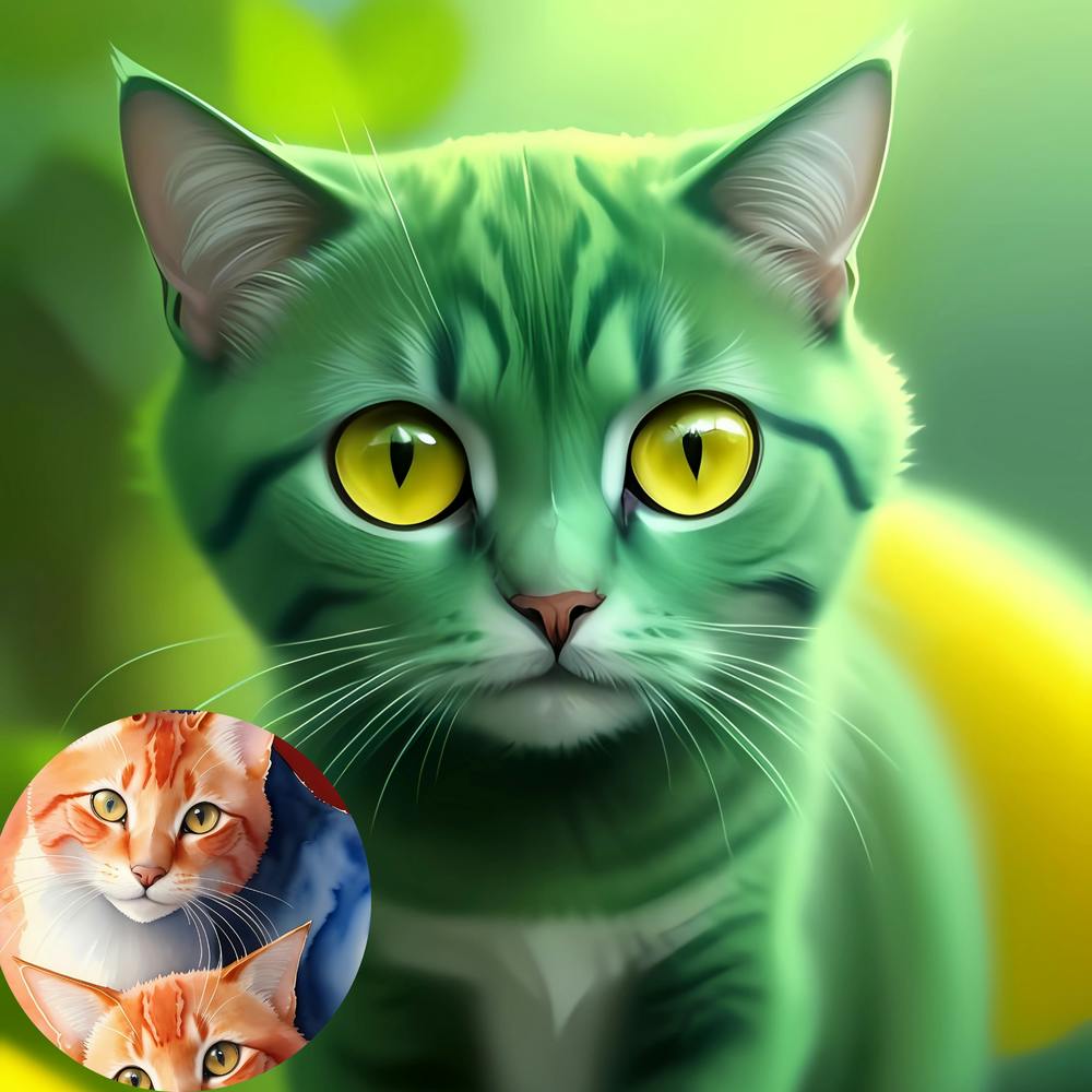 Green Cat With Yellow Eyes