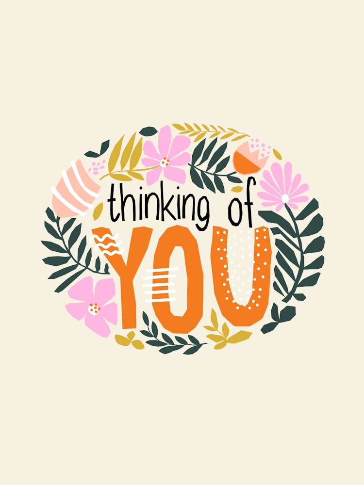 Thinking Of You Abstract Florals Collage Illustration on Cream White